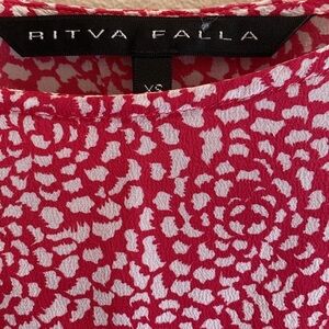 Ritva Falla Designer Silk Floral 3/4 Sleeve Pink Red White Oversized Blouse XS